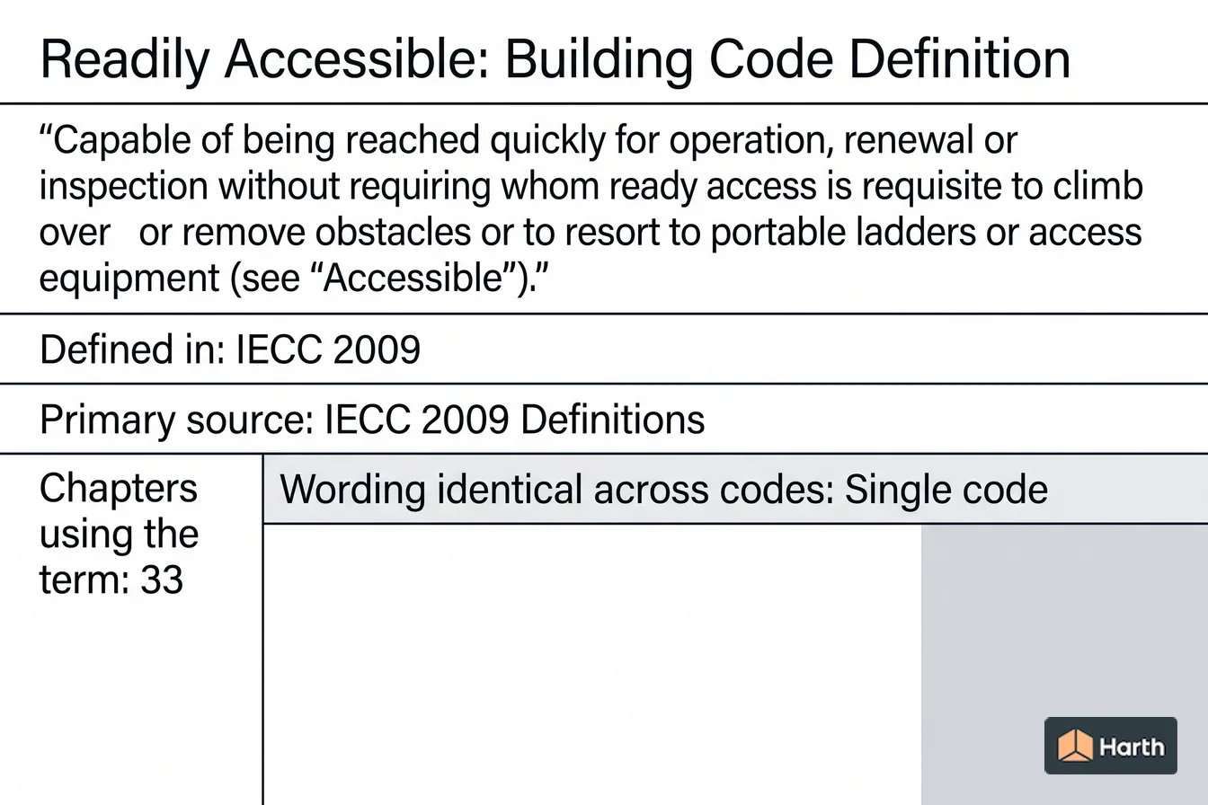 Labeled code-term definition diagram: Readily Accessible: Building Code Definition