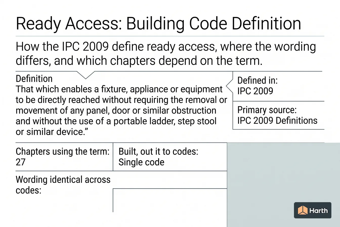 Labeled code-term definition diagram: Ready Access: Building Code Definition