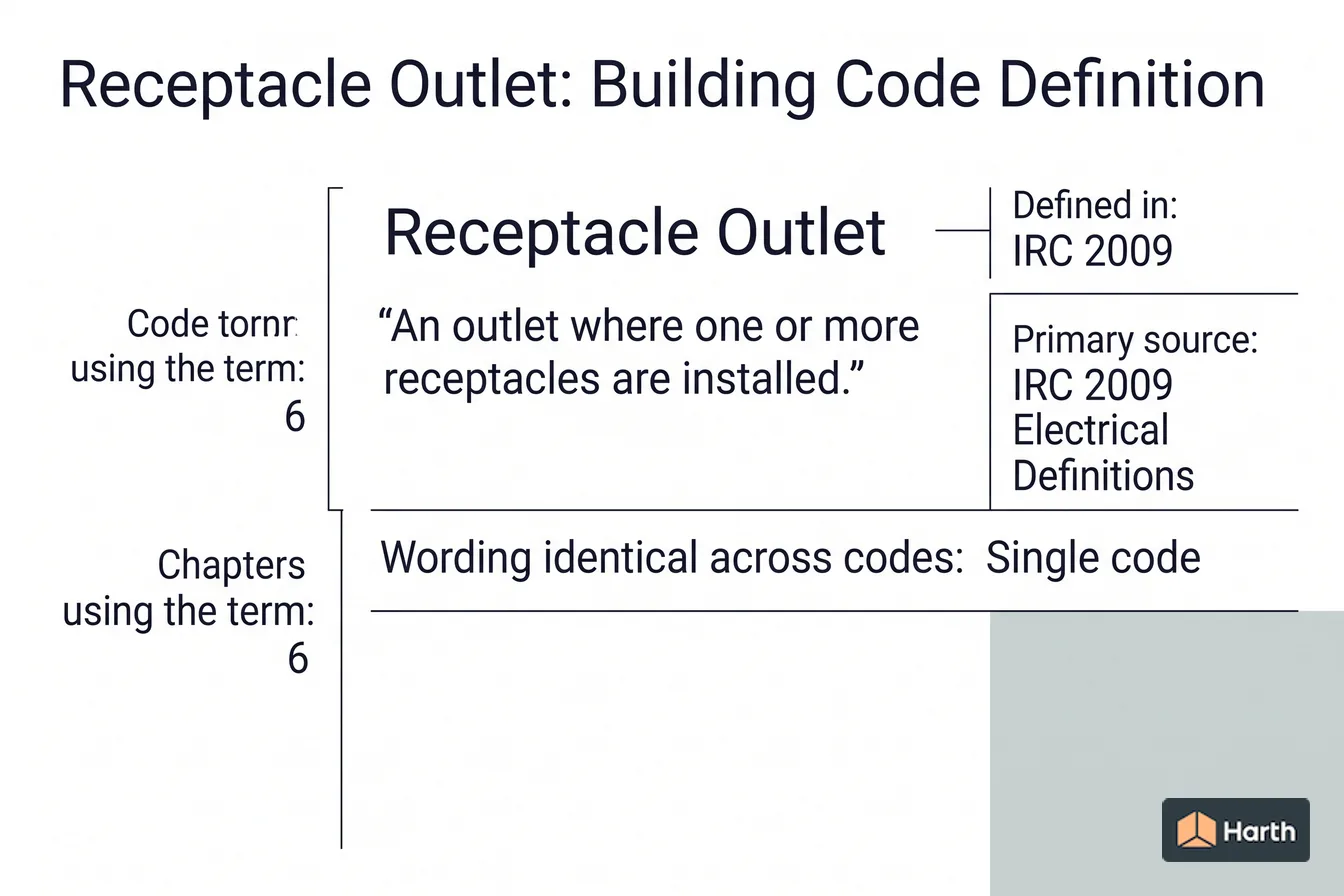 Labeled code-term definition diagram: Receptacle Outlet: Building Code Definition