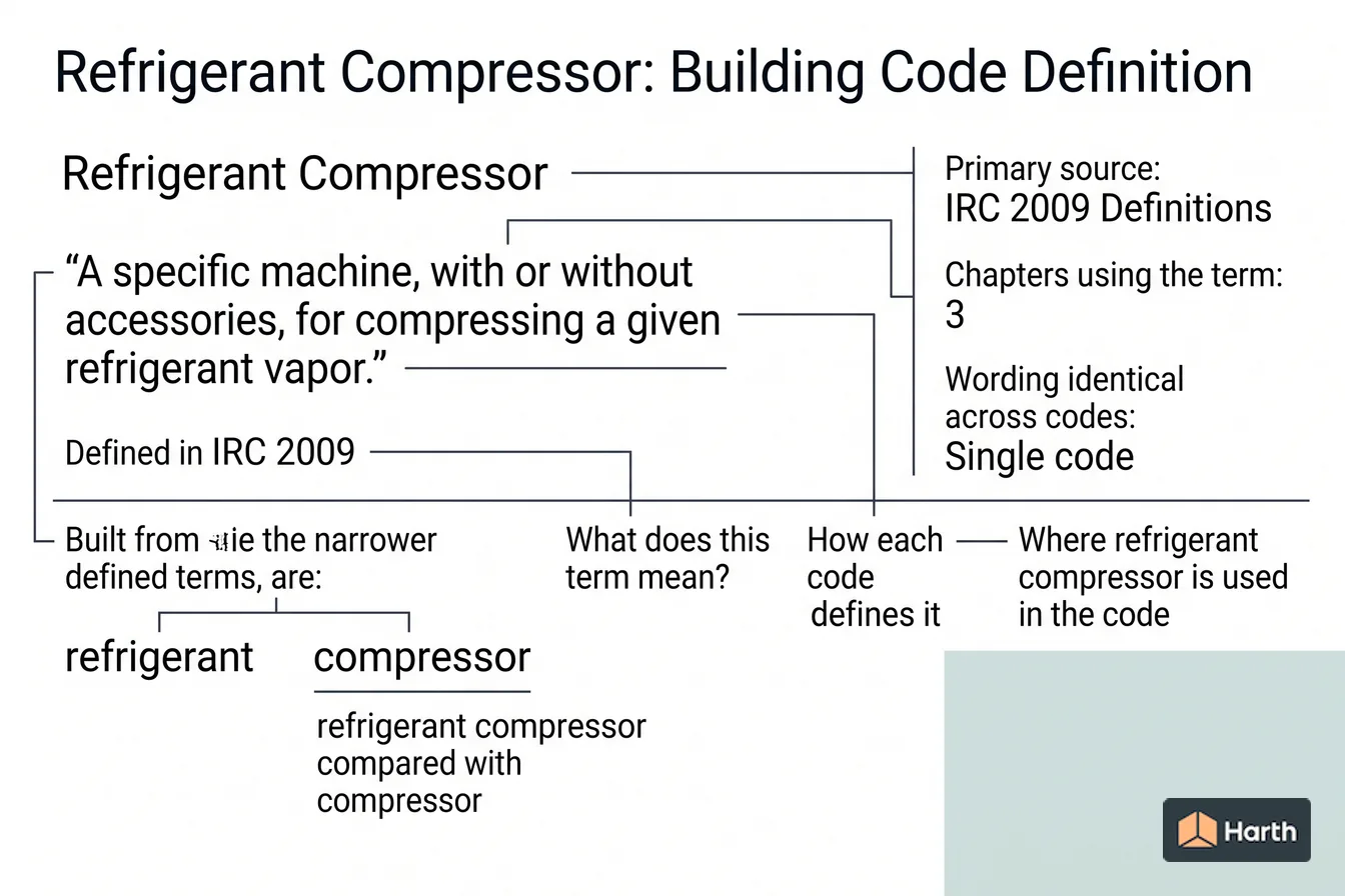 Labeled code-term definition diagram: Refrigerant Compressor: Building Code Definition