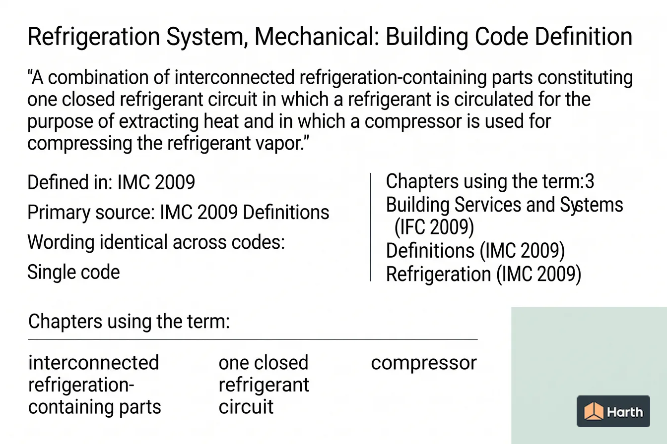 Labeled code-term definition diagram: Refrigeration System, Mechanical: Building Code Definition