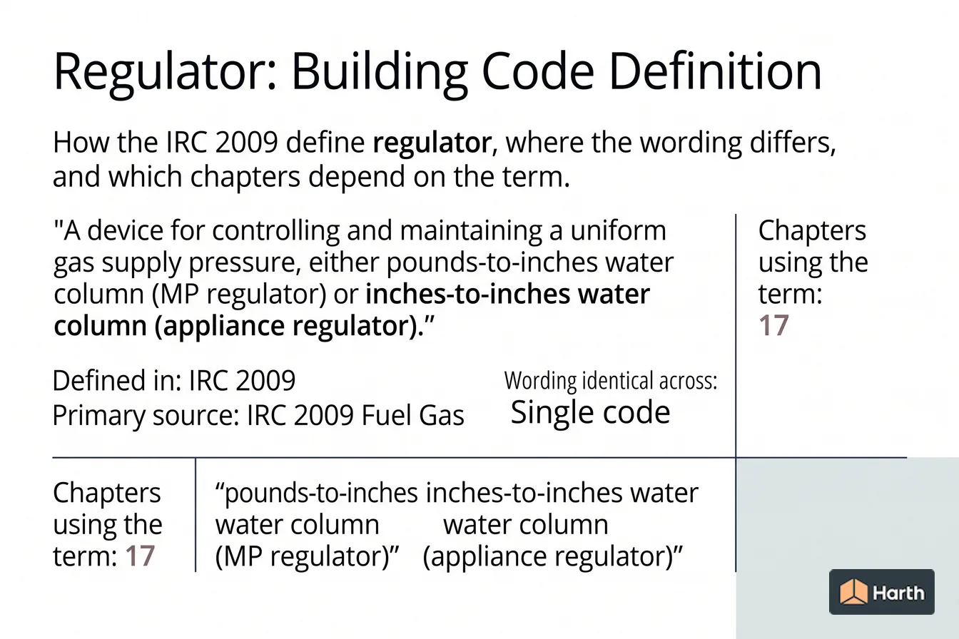 Labeled code-term definition diagram: Regulator: Building Code Definition