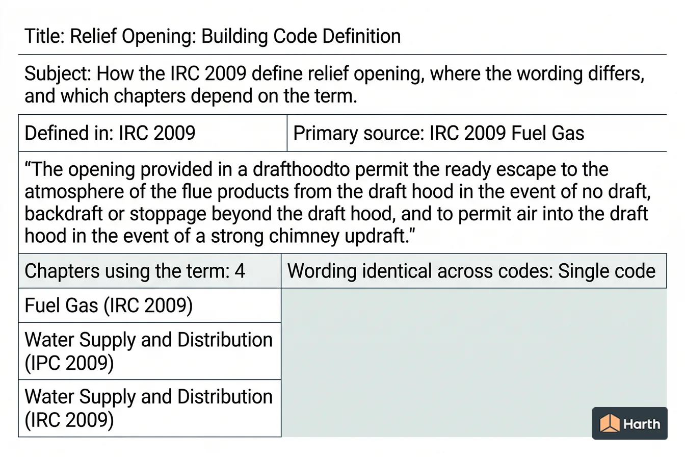 Labeled code-term definition diagram: Relief Opening: Building Code Definition