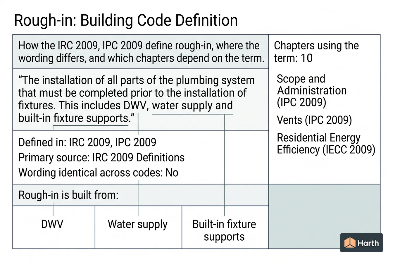Labeled code-term definition diagram: Rough-in: Building Code Definition