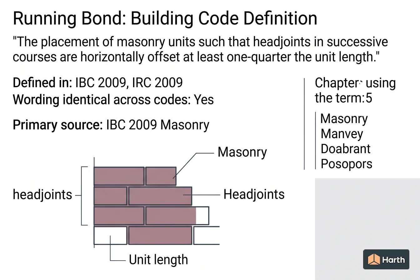 Labeled code-term definition diagram: Running Bond: Building Code Definition