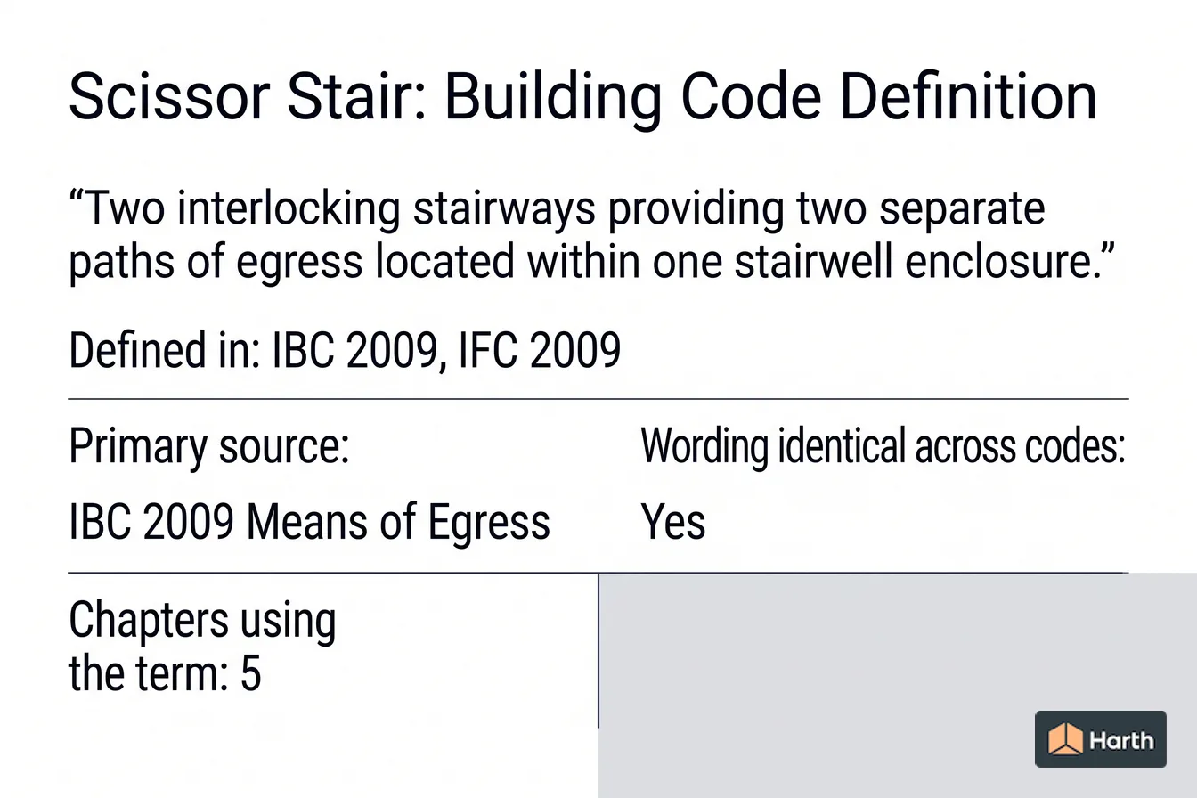 Labeled code-term definition diagram: Scissor Stair: Building Code Definition