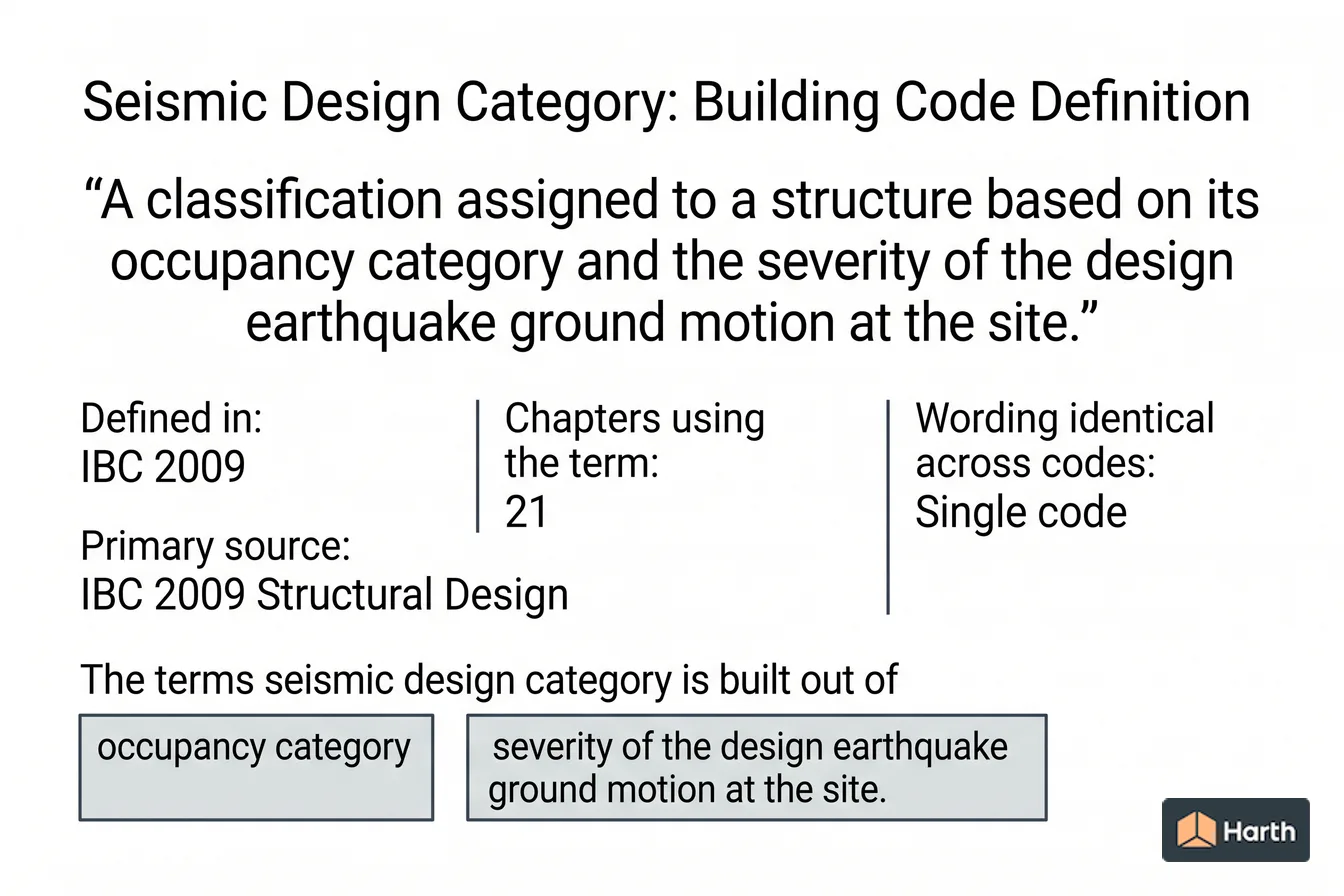 Labeled code-term definition diagram: Seismic Design Category: Building Code Definition