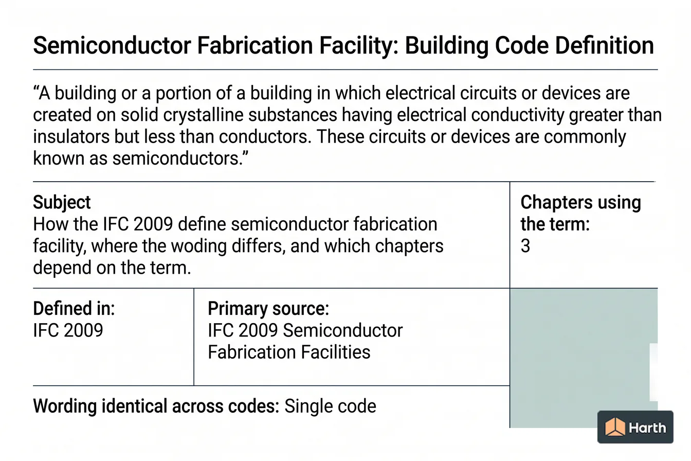 Labeled code-term definition diagram: Semiconductor Fabrication Facility: Building Code Definition
