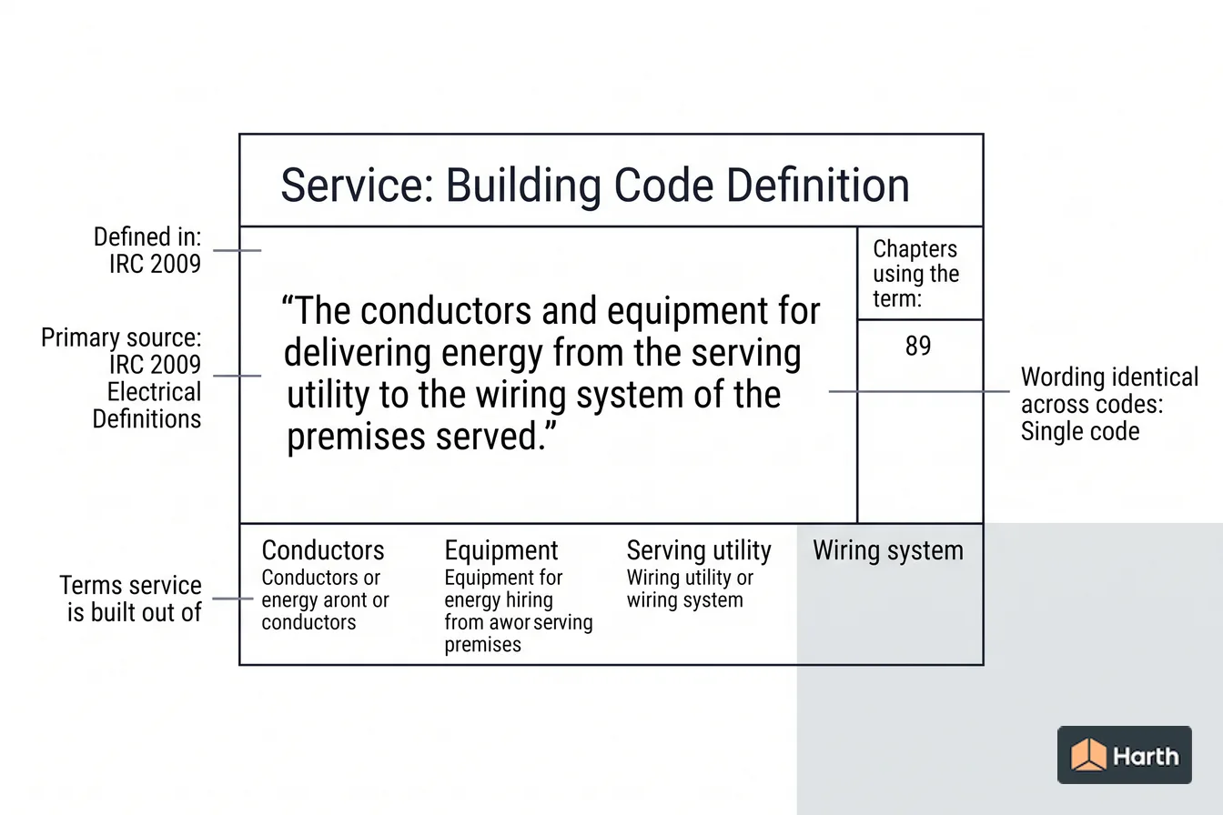 Labeled code-term definition diagram: Service: Building Code Definition