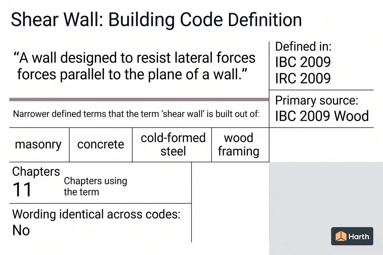 Labeled code-term definition diagram: Shear Wall: Building Code Definition