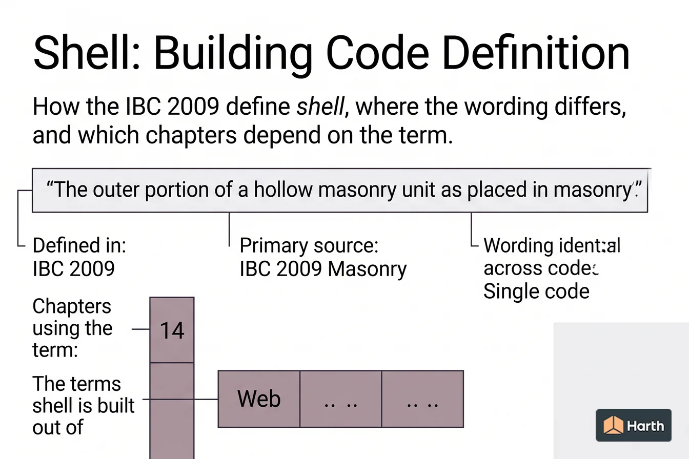 Labeled code-term definition diagram: Shell: Building Code Definition