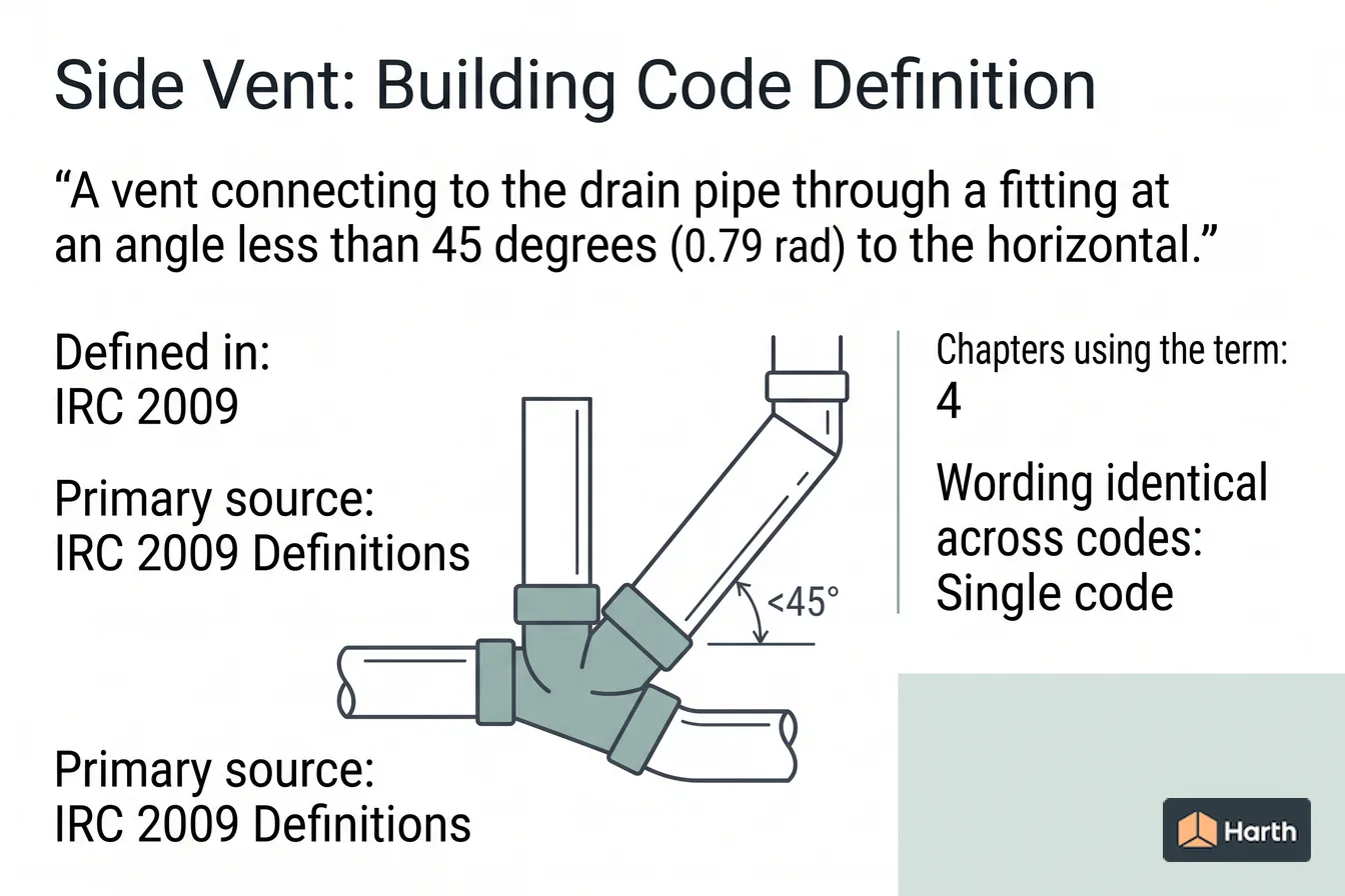 Labeled code-term definition diagram: Side Vent: Building Code Definition