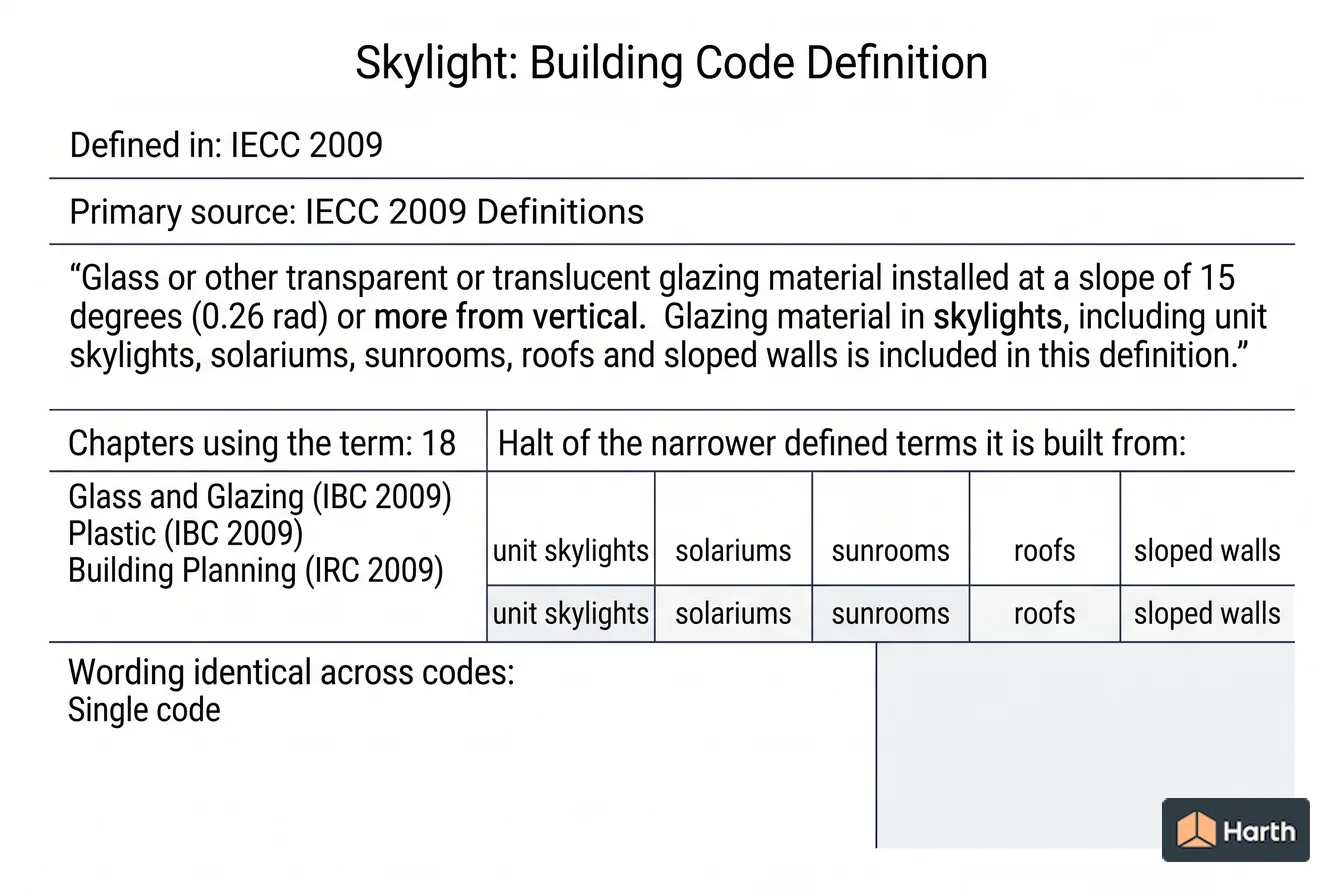 Labeled code-term definition diagram: Skylight: Building Code Definition
