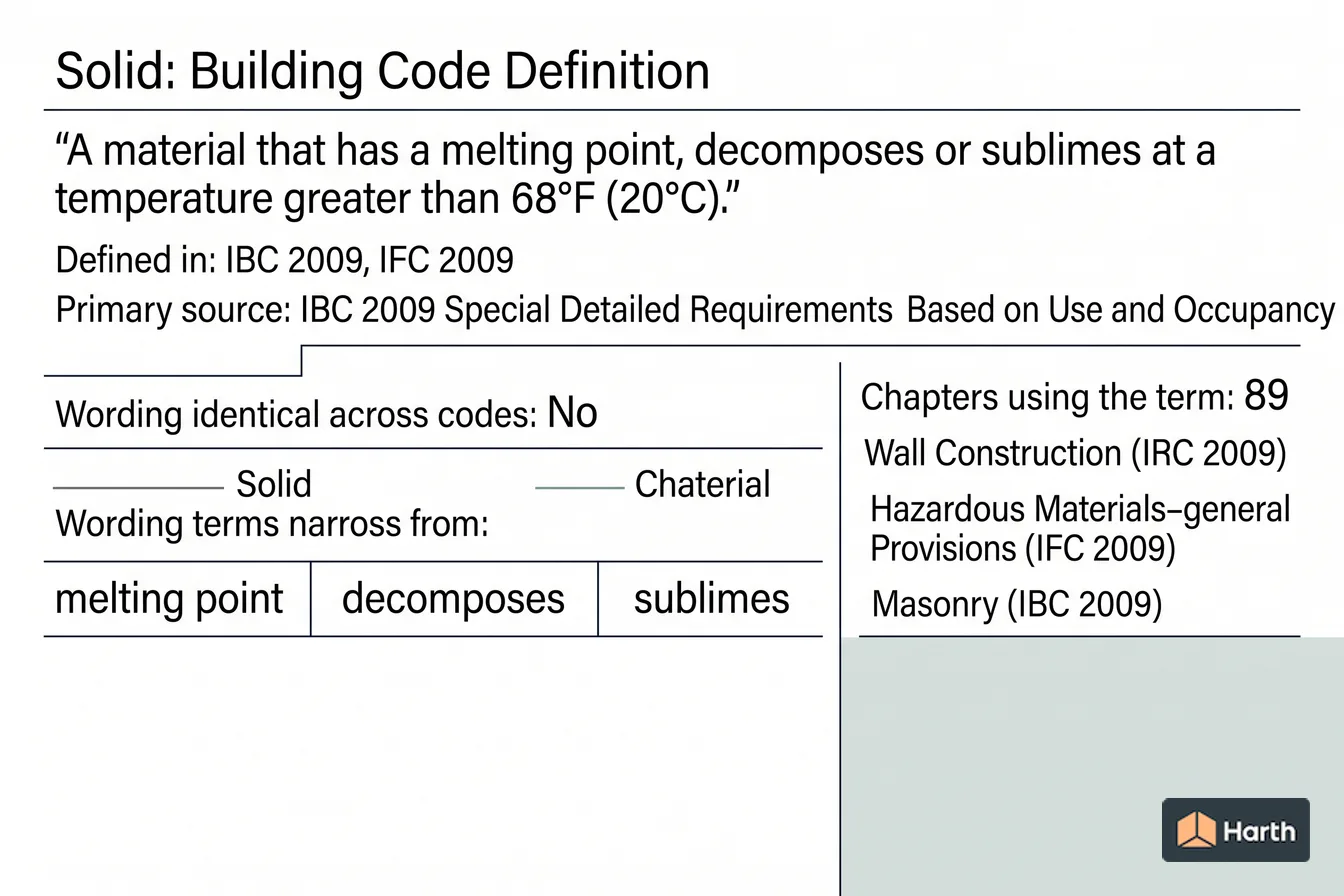 Labeled code-term definition diagram: Solid: Building Code Definition