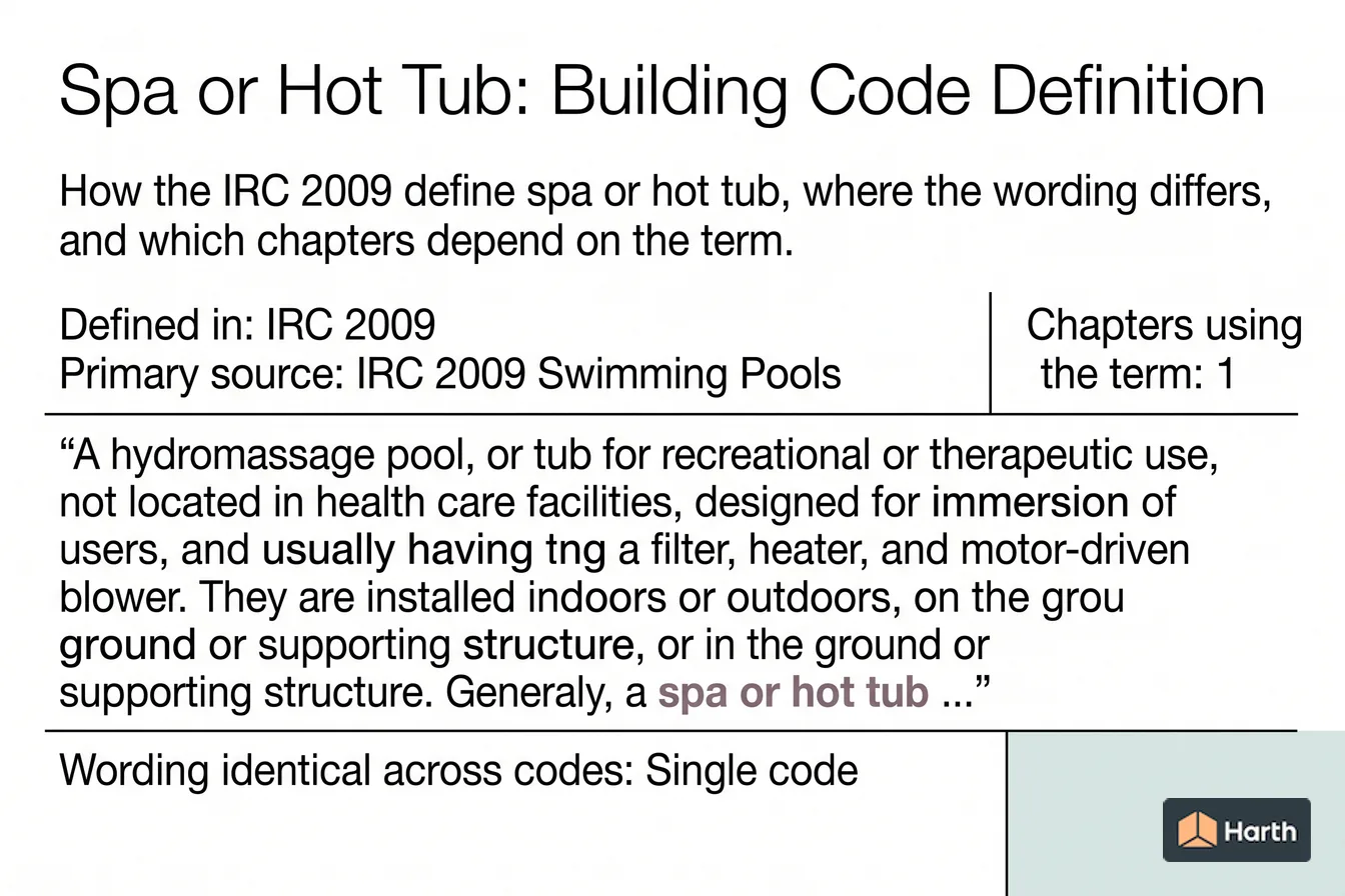 Labeled code-term definition diagram: Spa or Hot Tub: Building Code Definition