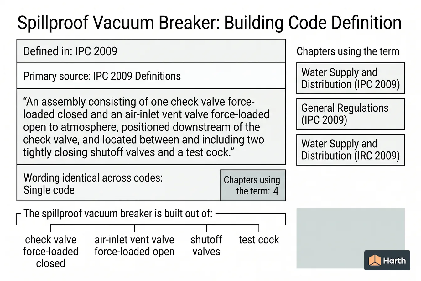 Labeled code-term definition diagram: Spillproof Vacuum Breaker: Building Code Definition