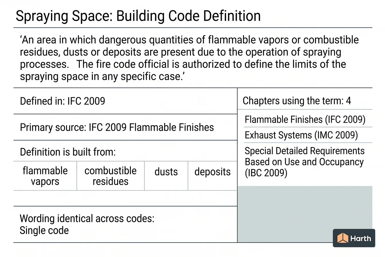 Labeled code-term definition diagram: Spraying Space: Building Code Definition