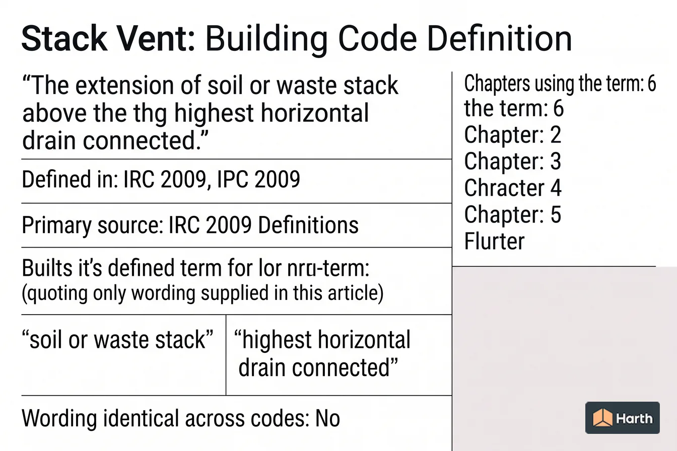 Labeled code-term definition diagram: Stack Vent: Building Code Definition