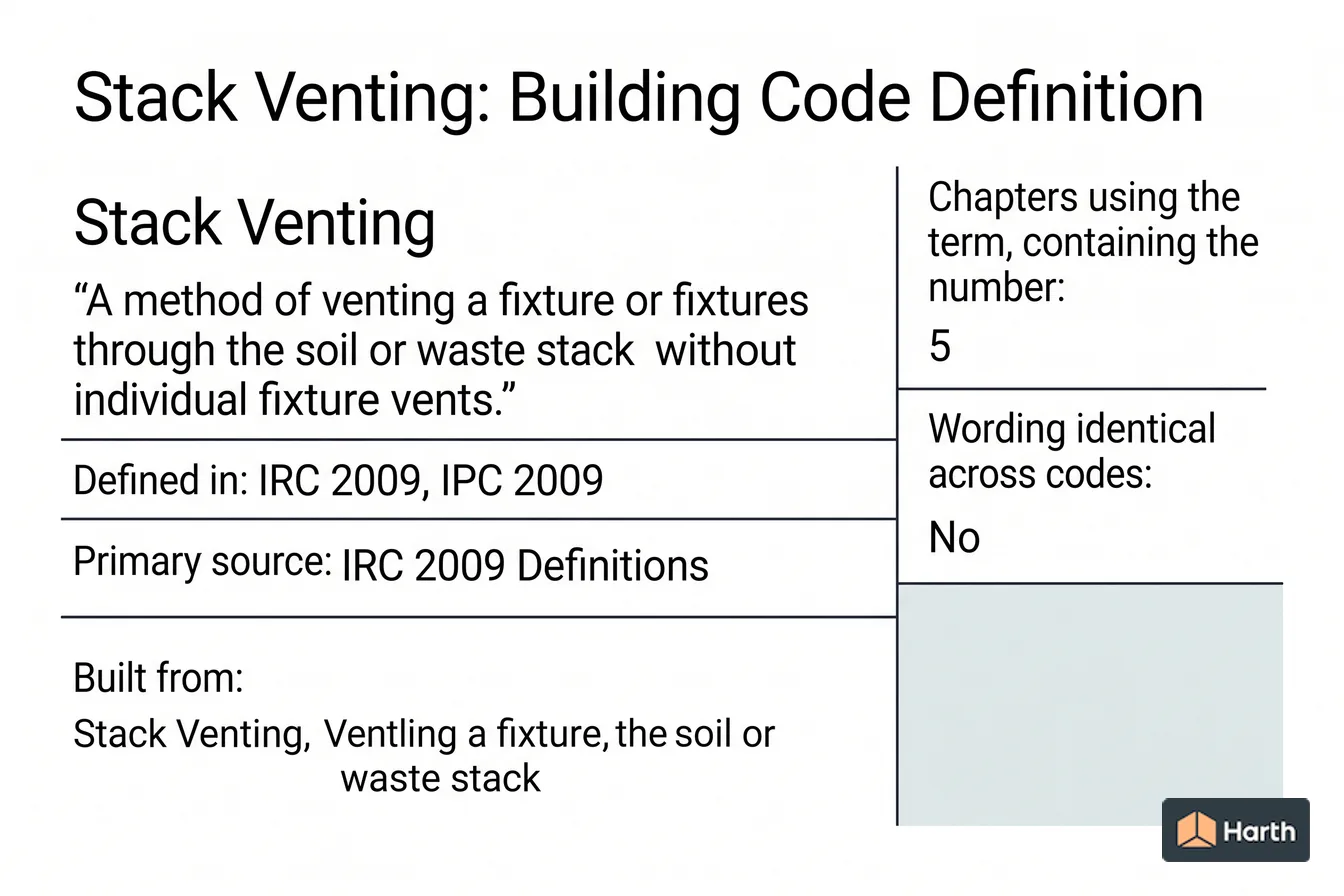 Labeled code-term definition diagram: Stack Venting: Building Code Definition