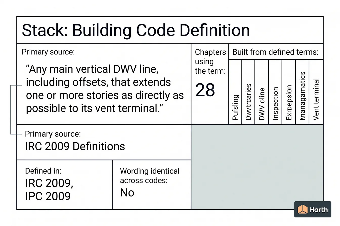 Labeled code-term definition diagram: Stack: Building Code Definition