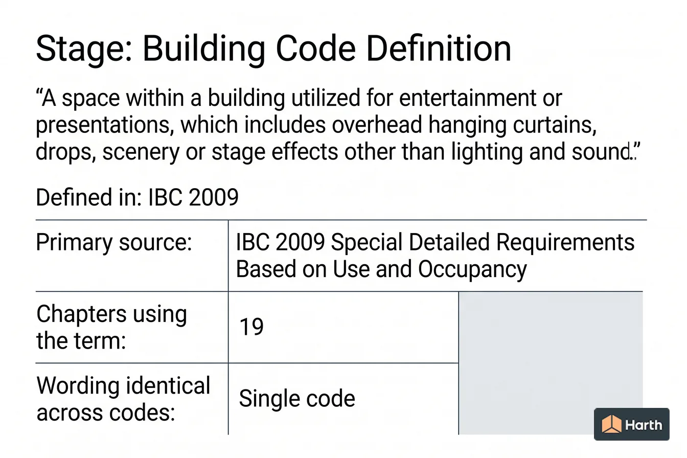 Labeled code-term definition diagram: Stage: Building Code Definition
