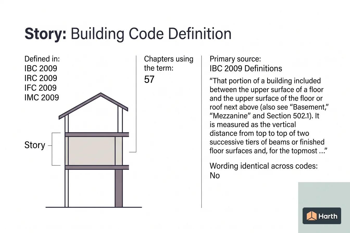 Labeled code-term definition diagram: Story: Building Code Definition