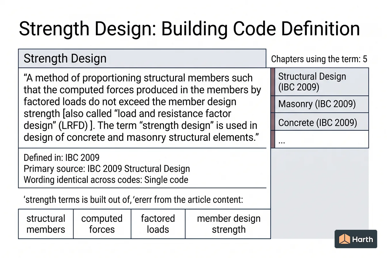 Labeled code-term definition diagram: Strength Design: Building Code Definition