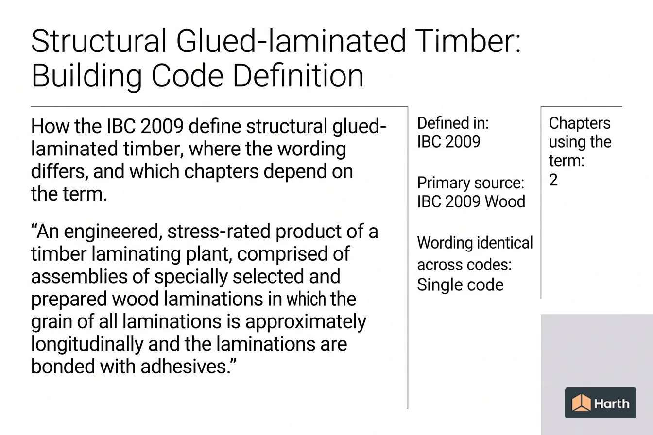 Labeled code-term definition diagram: Structural Glued-laminated Timber: Building Code Definition