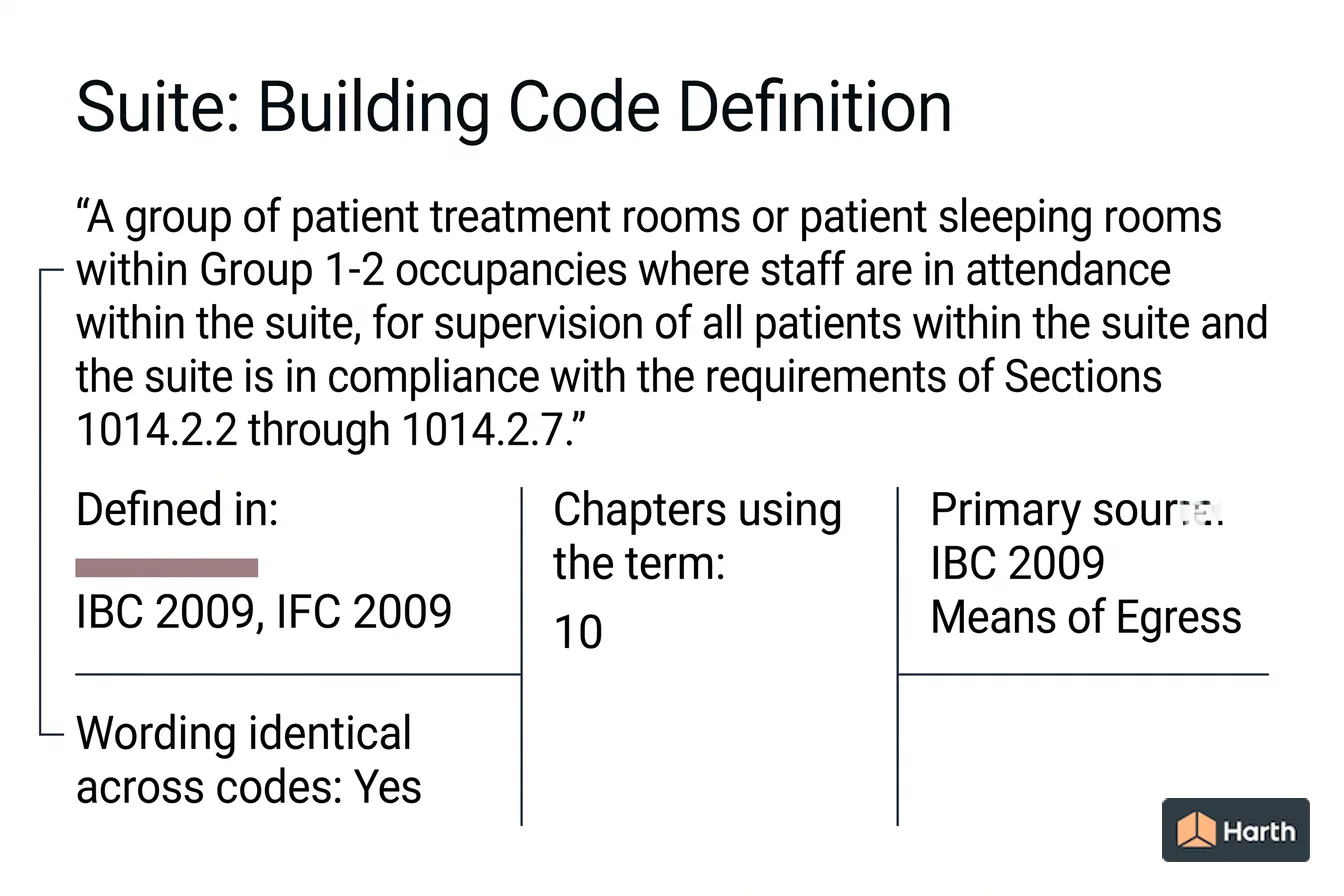 Labeled code-term definition diagram: Suite: Building Code Definition