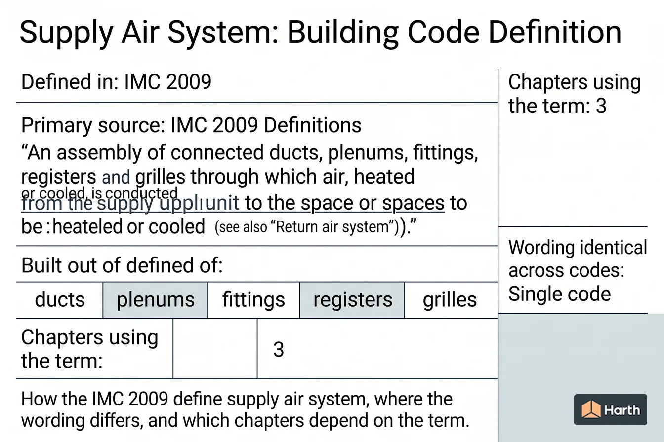 Labeled code-term definition diagram: Supply Air System: Building Code Definition