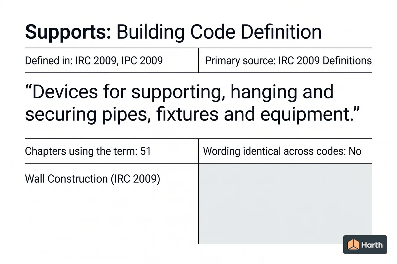 Labeled code-term definition diagram: Supports: Building Code Definition