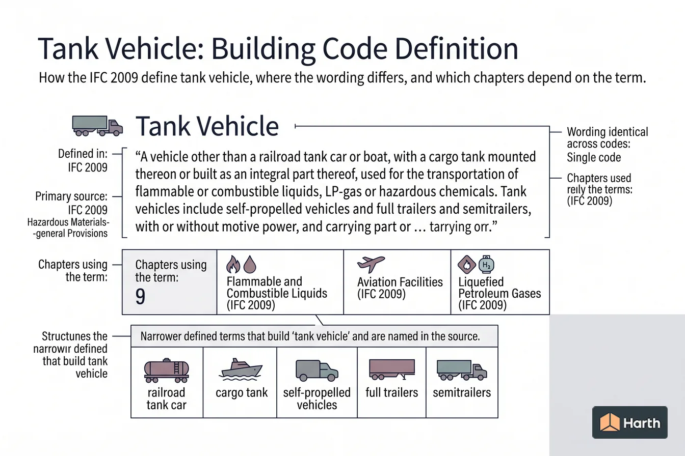 Labeled code-term definition diagram: Tank Vehicle: Building Code Definition