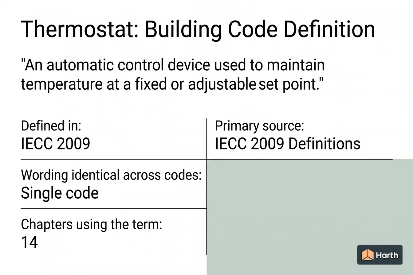 Labeled code-term definition diagram: Thermostat: Building Code Definition