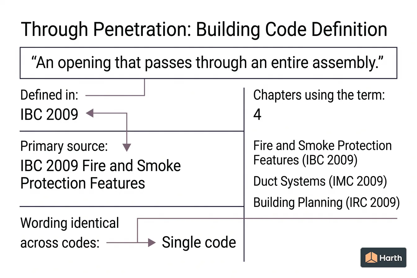 Labeled code-term definition diagram: Through Penetration: Building Code Definition