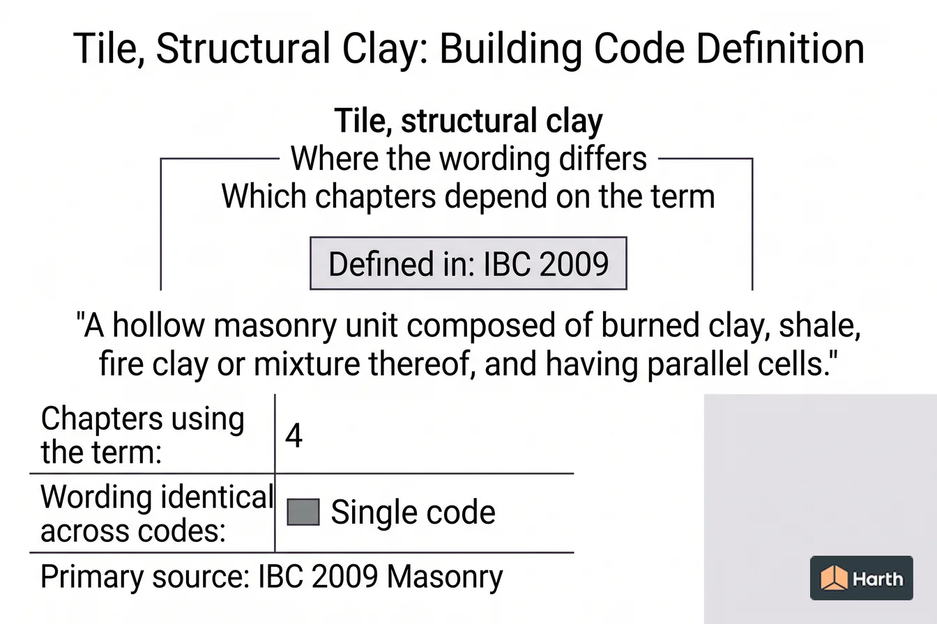 Labeled code-term definition diagram: Tile, Structural Clay: Building Code Definition