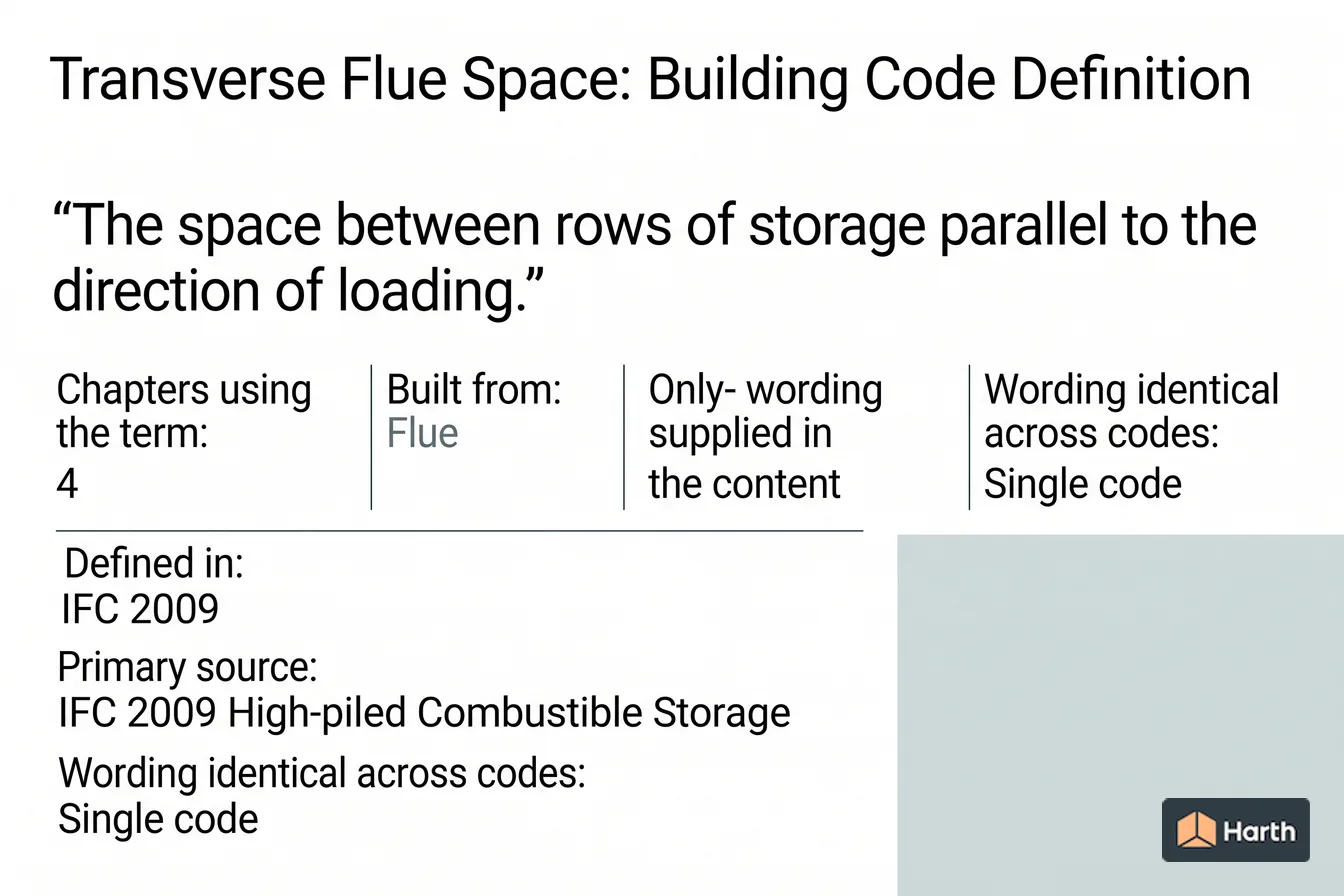 Labeled code-term definition diagram: Transverse Flue Space: Building Code Definition