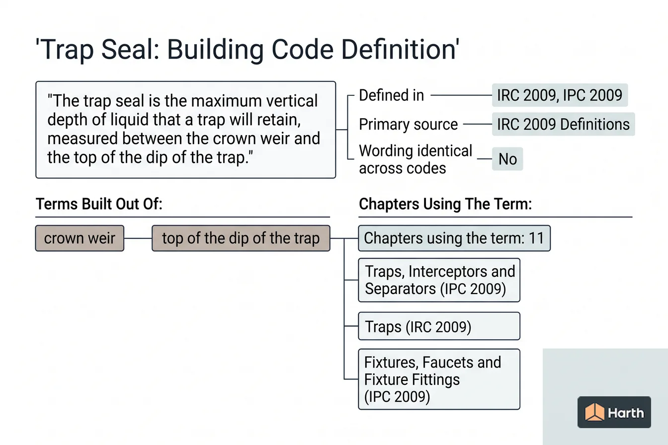 Labeled code-term definition diagram: Trap Seal: Building Code Definition