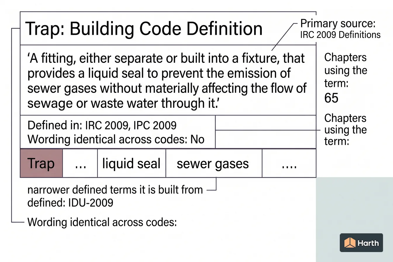 Labeled code-term definition diagram: Trap: Building Code Definition