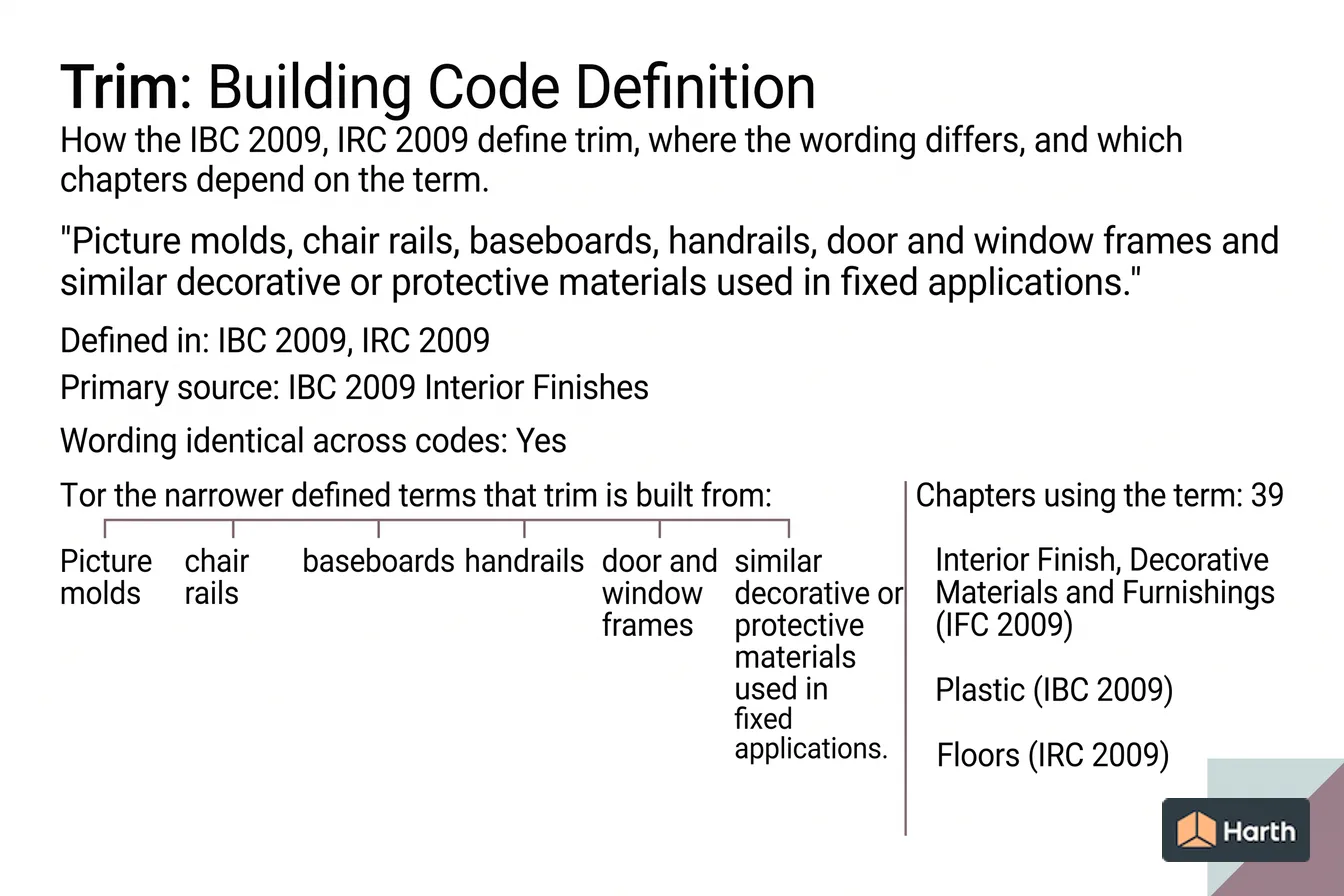 Labeled code-term definition diagram: Trim: Building Code Definition
