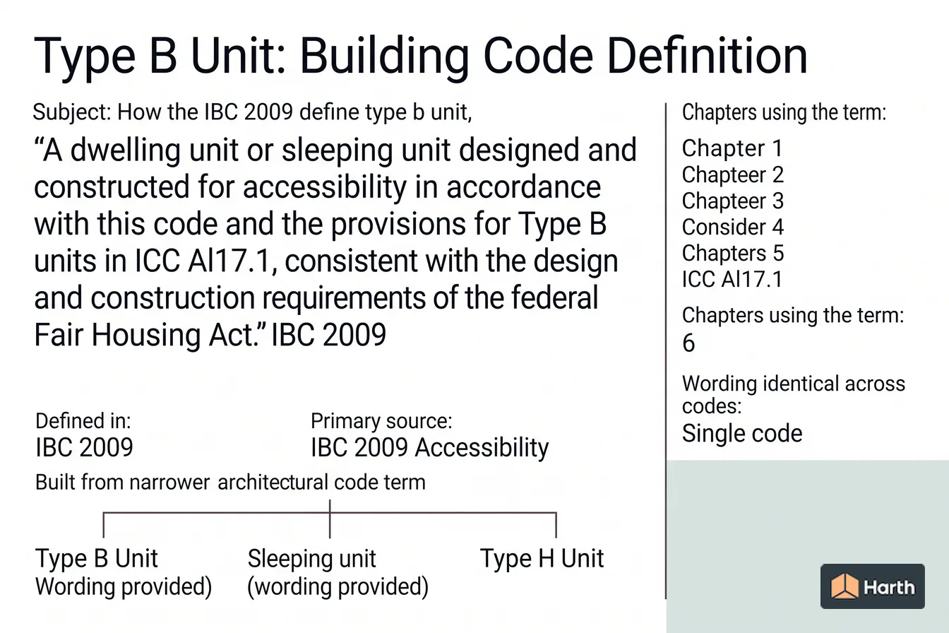 Labeled code-term definition diagram: Type B Unit: Building Code Definition