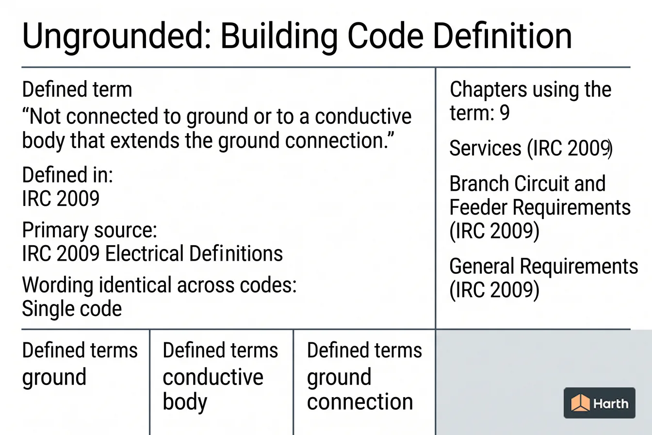 Labeled code-term definition diagram: Ungrounded: Building Code Definition