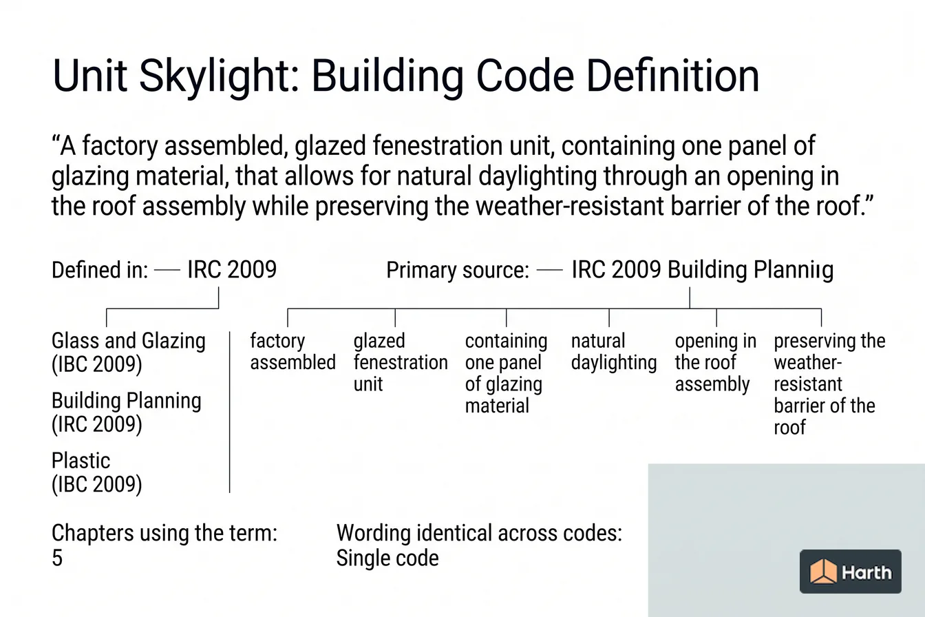 Labeled code-term definition diagram: Unit Skylight: Building Code Definition