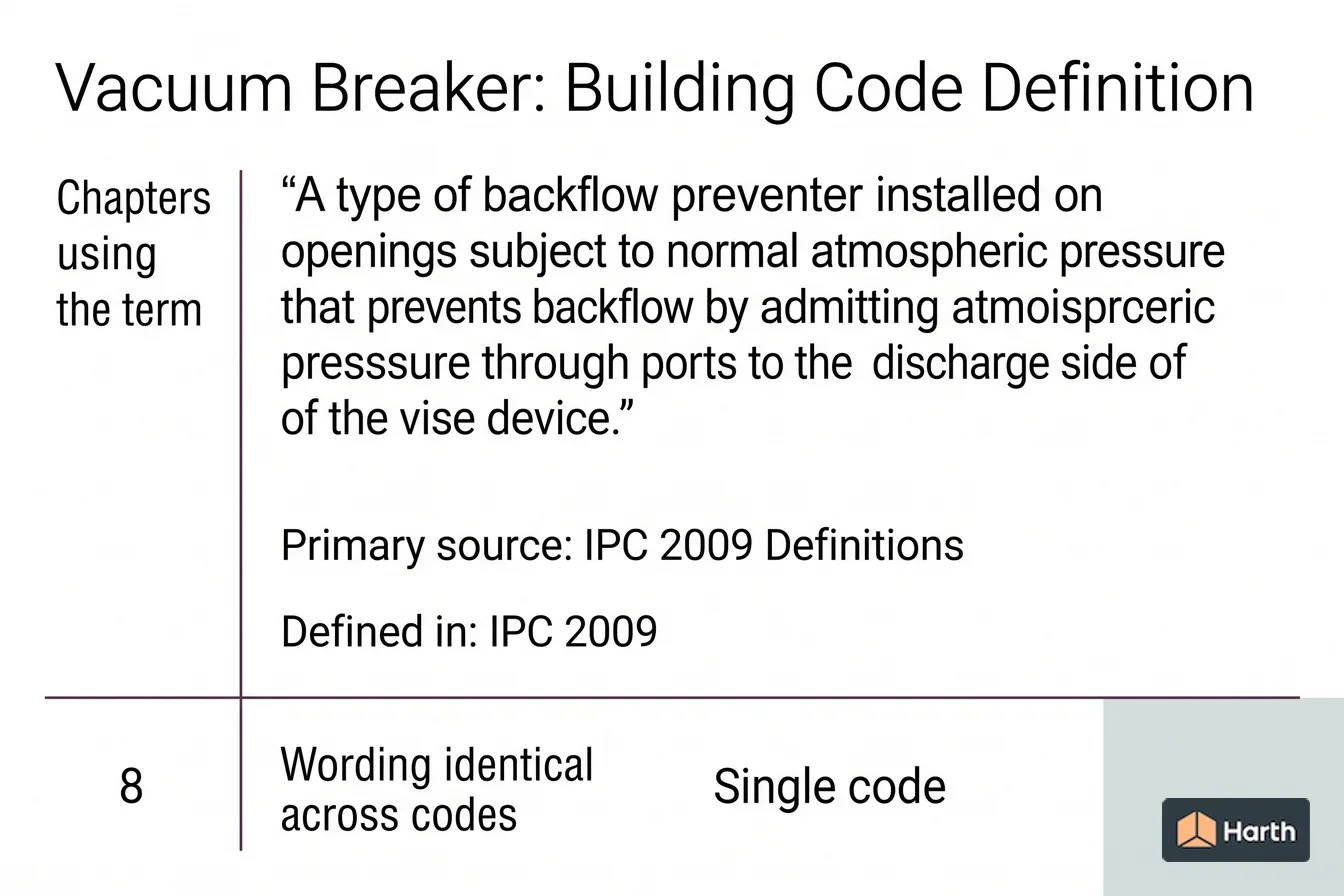 Labeled code-term definition diagram: Vacuum Breaker: Building Code Definition