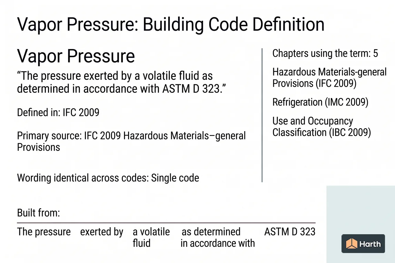 Labeled code-term definition diagram: Vapor Pressure: Building Code Definition
