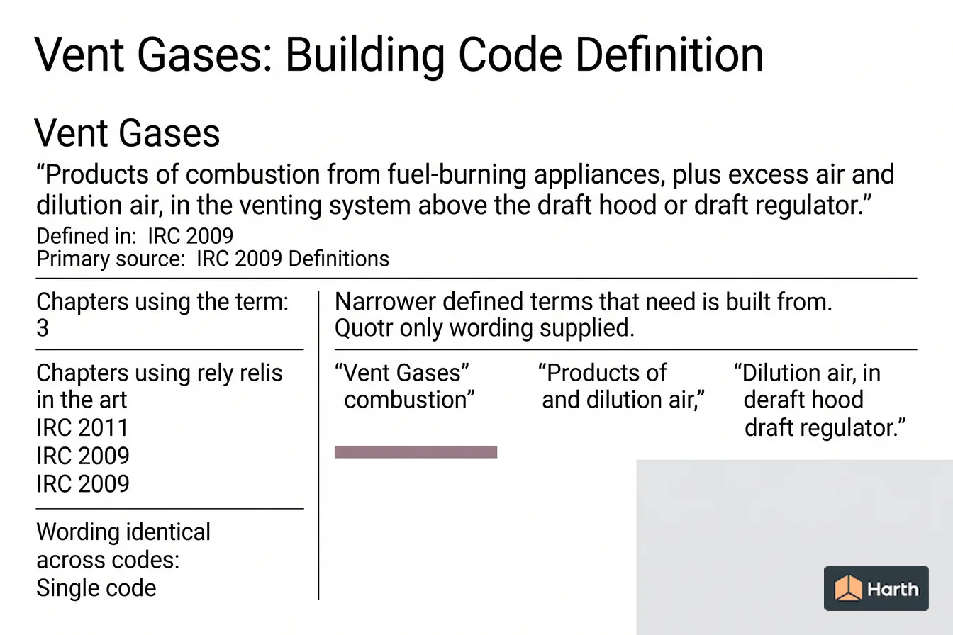 Labeled code-term definition diagram: Vent Gases: Building Code Definition