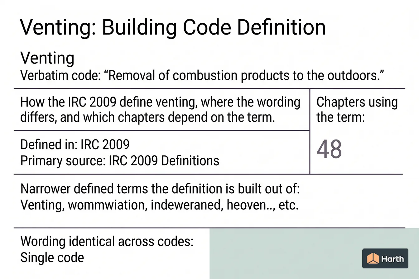 Labeled code-term definition diagram: Venting: Building Code Definition