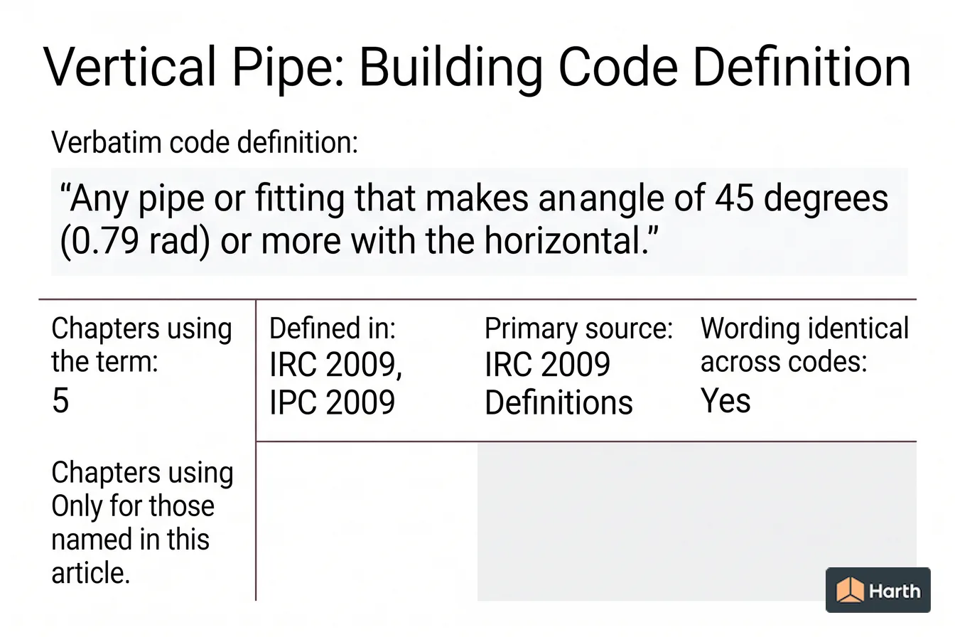 Labeled code-term definition diagram: Vertical Pipe: Building Code Definition
