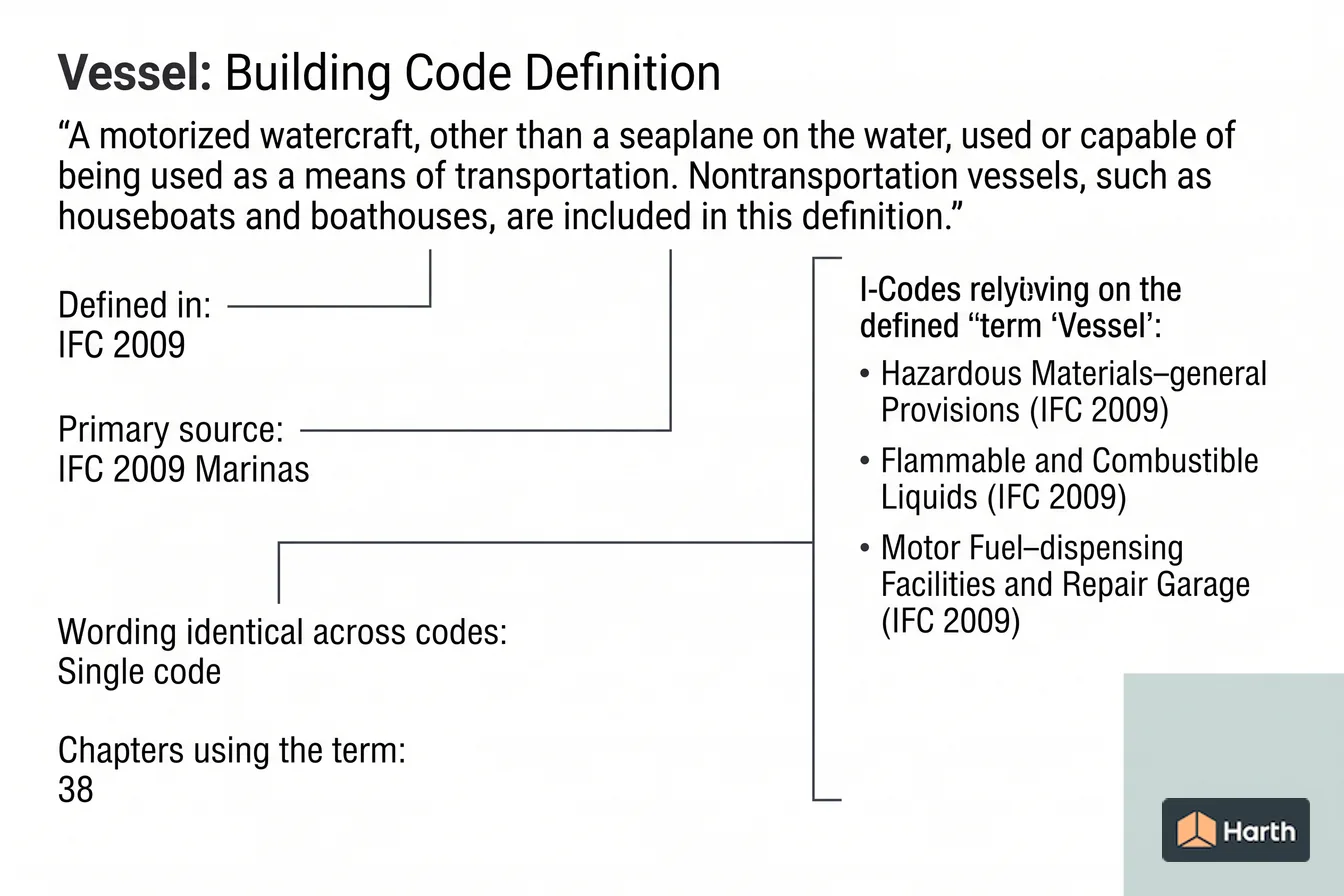 Labeled code-term definition diagram: Vessel: Building Code Definition