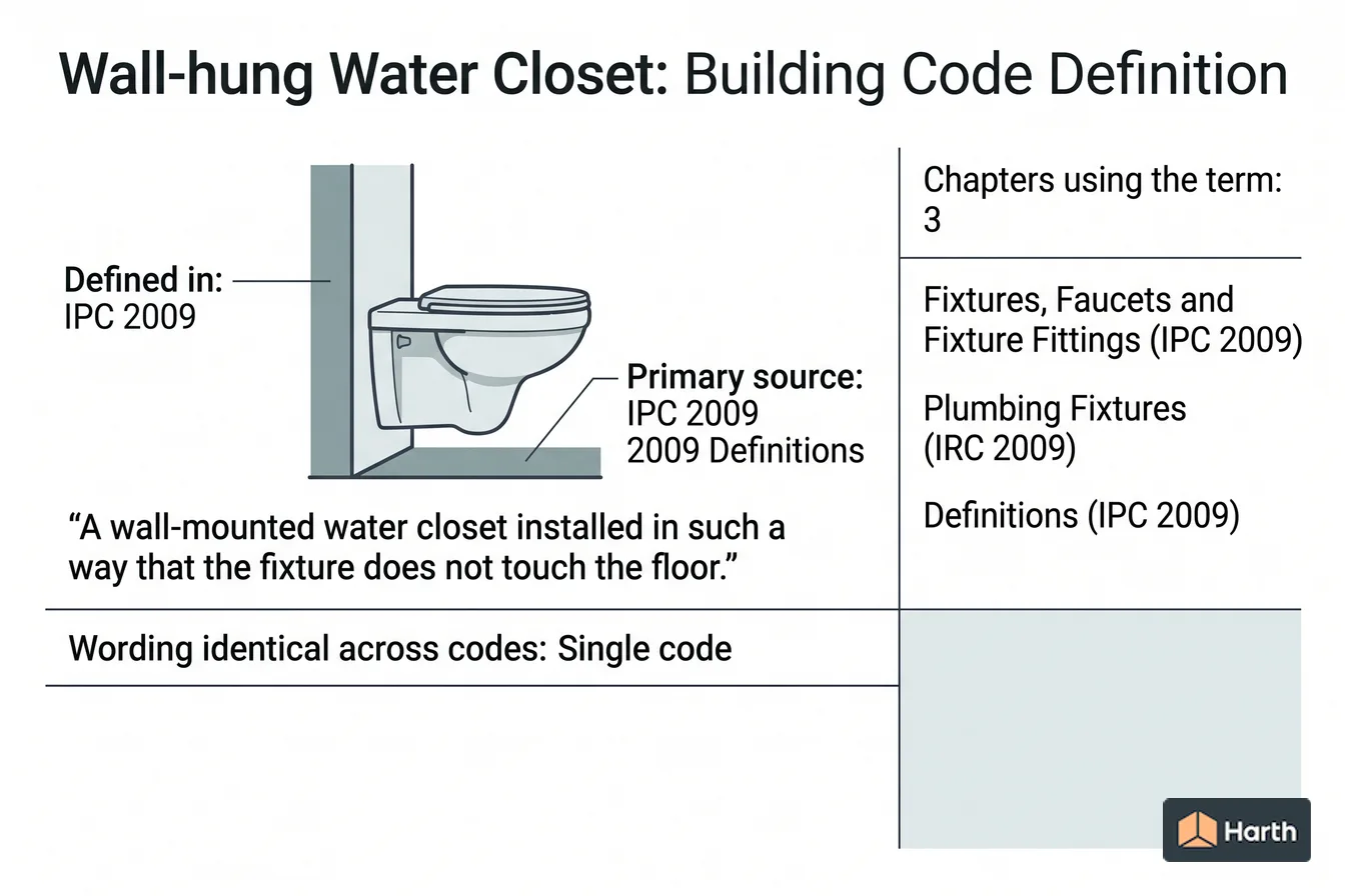 Labeled code-term definition diagram: Wall-hung Water Closet: Building Code Definition