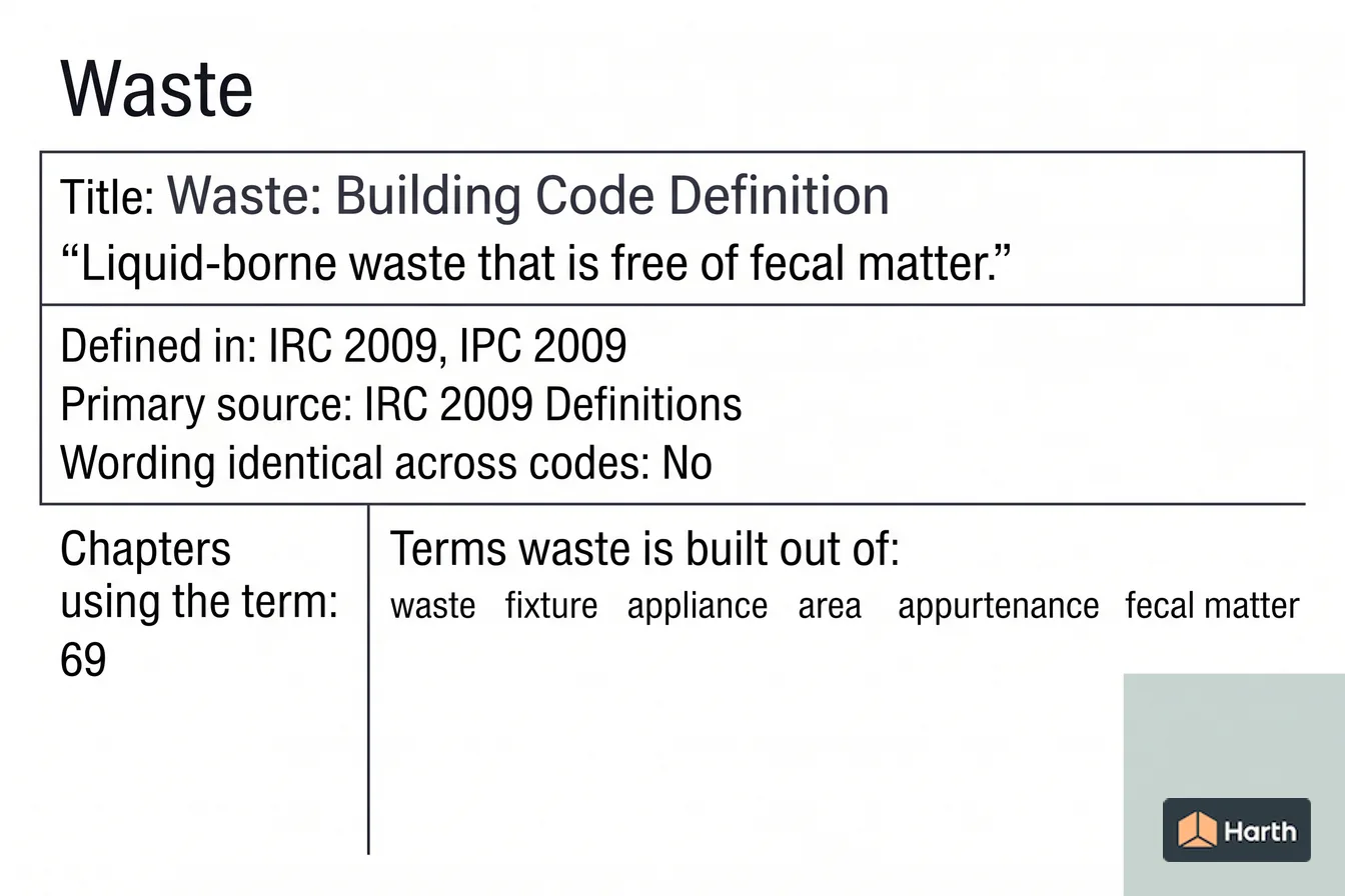 Labeled code-term definition diagram: Waste: Building Code Definition